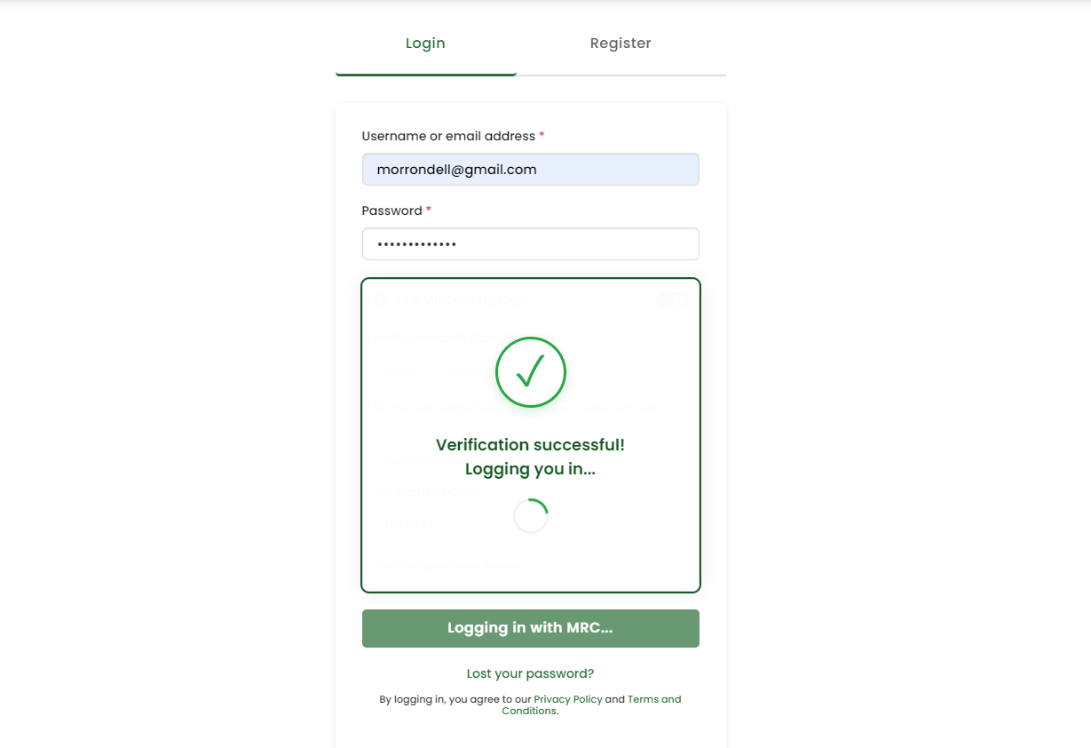 Verification successful screen