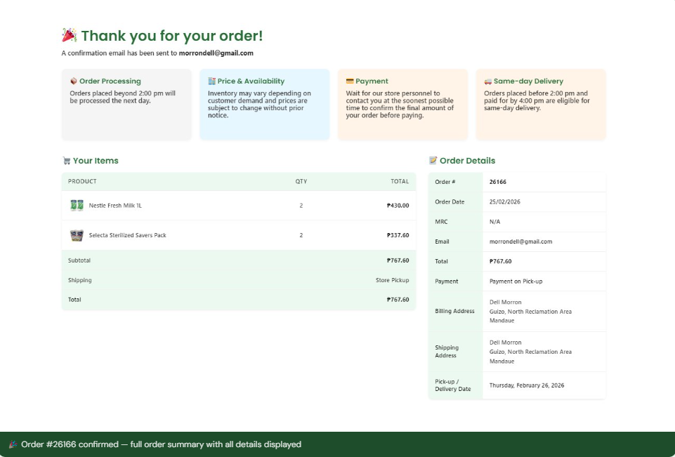 Thank you order