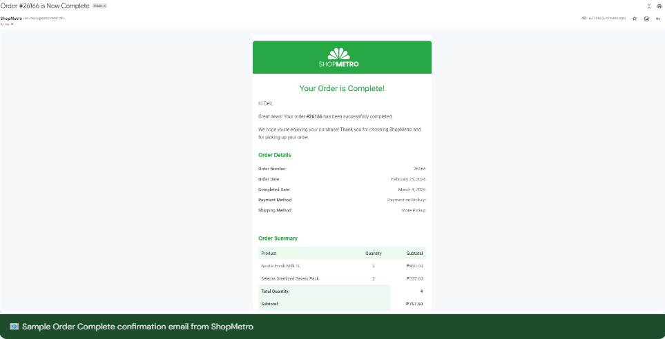 Order Completion Email