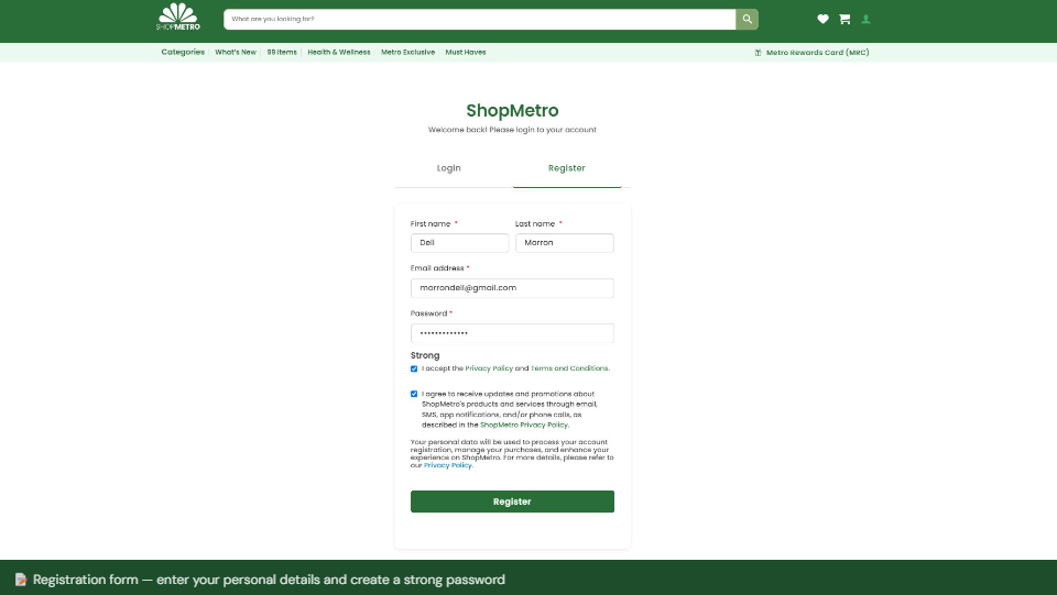 Shopmetro Registration