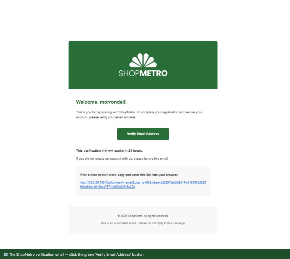 Open Verification Email