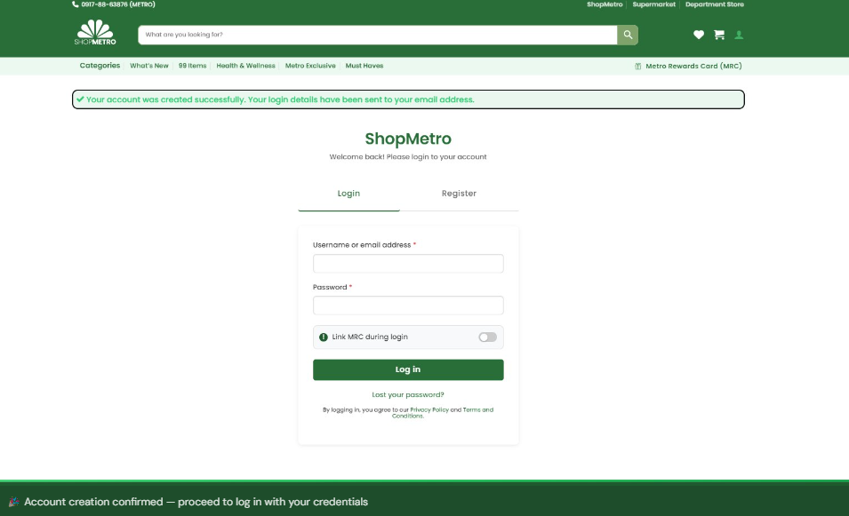 Log in interface