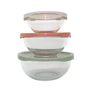 Mixing Bowl Glass 3 Pieces Set with Plastic Lid