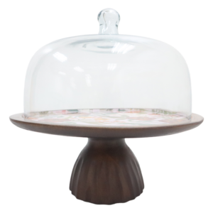 Alternative view of Whitman Footed Cake Dome Glass Cover Laminated Enamel Mango Wood 12" x 11"