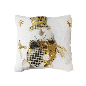 Throw Pillow Case Sequin Christmas Snowman White