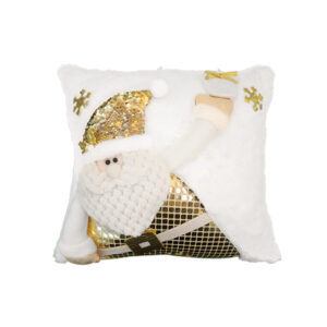 Throw Pillow Case Sequin Christmas Santa White