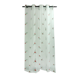 Eyelet Curtain Christmas Ponsettia White-Red