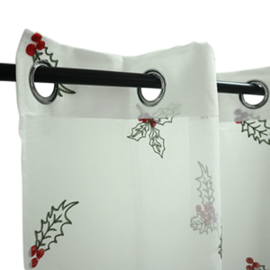 Alternative view of Eyelet Curtain Christmas Ponsettia White-Red