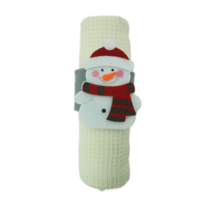 Table Napkin Rolled  With Christmas  Felt Ring White