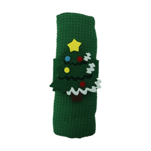 Table Napkin Rolled  With Christmas  Felt Ring Green