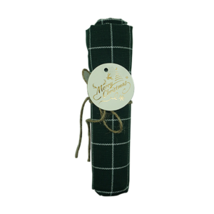 Table Napkin Rolled Cotton Canvaass Checkered White-Green