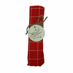 Table Napkin Rolled Cotton Canvaass Checkered White-Red