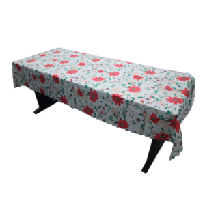 Poinsettia Print Tablecloth 140x220cm | 4-Seater Dining Table Cover | White & Red