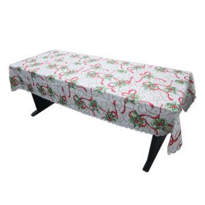 Christmas Tablecloth with Ribbon Design 140x140cm | 4-Seater Dining Table Cover | White & Red