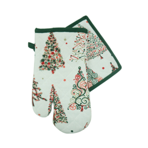 Glove Potholder Set Christmas Green