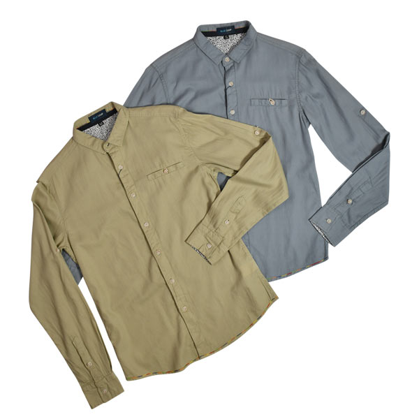 Blue Camp Woven Polo Long Sleeves with Single Pocket