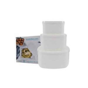 Home Gallery Bowl Set Opal 3Pc with Plastic Cover -Square
