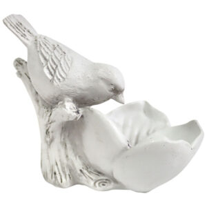 Polyresin Garden Figurine Bird On Flower:Natural