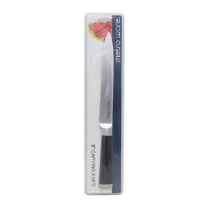 Metroware Carving Knife 8"  Ss 420, 2.5Mm, Ss Hollow Handle With Black Rubber Coating