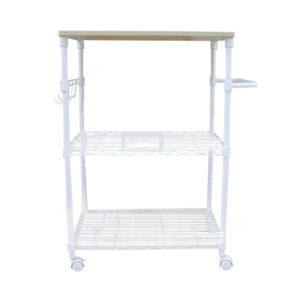 Storage Trolley 3 Tier, With Wire Shelf, Mdf Board And Pp Castors, W57-72 x D34 x H87cm Powder Coat Finished White