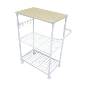 Alternative view of Storage Trolley 3 Tier, With Wire Shelf, Mdf Board And Pp Castors, W57-72 x D34 x H87cm Powder Coat Finished White