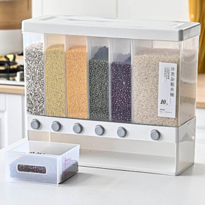 Greenware Rice And Cereal Dispenser 10kg With 6 Removable Partition White
