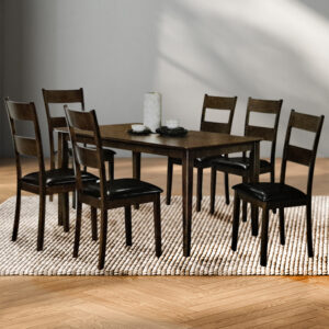 Dining Set 6's Leather Cushion Light Brown