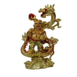 Alternative view of TD Lucky Dragon With Buddha With Wooden Base Gold