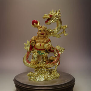 TD Lucky Dragon With Buddha With Wooden Base Gold