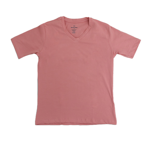 Blue Camp Ladies V-Neck Short Sleeve Basic T-Shirt - Peach