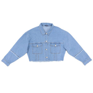 Blue Camp Ladies Denim Jacket Distress Raw Hem - Denim Blue