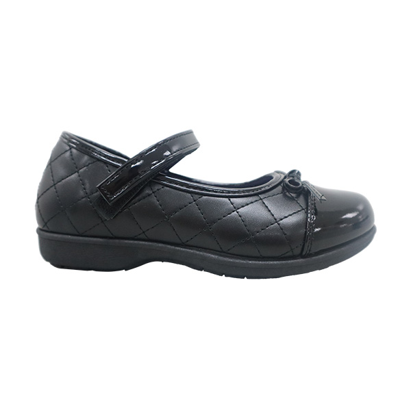 Avenue Kids Girls Formal Black Shoes - KL86275 - Classic School Shoes with Bow & Velcro Strap