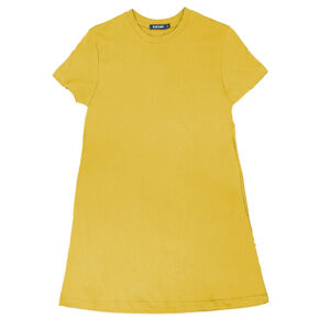 Blue Camp Ladies Mini Dress Short Sleeve Plain - Mustard