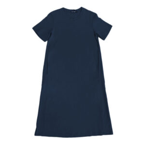 Blue Camp Ladies Long Dress Round Neck Plain - Navy Blue