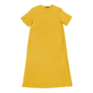 Blue Camp Ladies Long Dress Round Neck Plain - Mustard