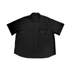 Avenue Boys Teens Wear Boxy Fit Button Down Shirt With Pocket Crinckle Taslan Fab - Black - 24-4011M