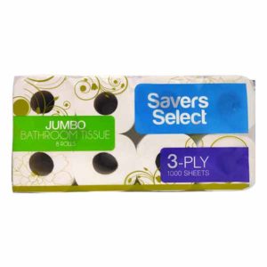 Savers Select Bathroom Tissue 3 Ply 1000 Sheets Jumbo 8Pcs