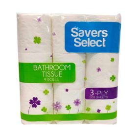 Savers Select Bathroom Tissue 3Ply 500 Sheet 9Rolls