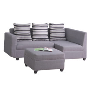 Corner Sofa Set W/ Ottoman And Back Pillows- Gray