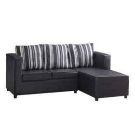 L-Shape Sofa Set W/ Back Pillows- Black