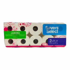Savers Select Bathroom Tissue 2 Ply 1000 Sheets Jumbo 10Pcs