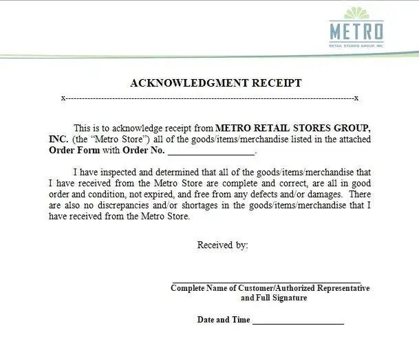 Acknowledgment Receipt