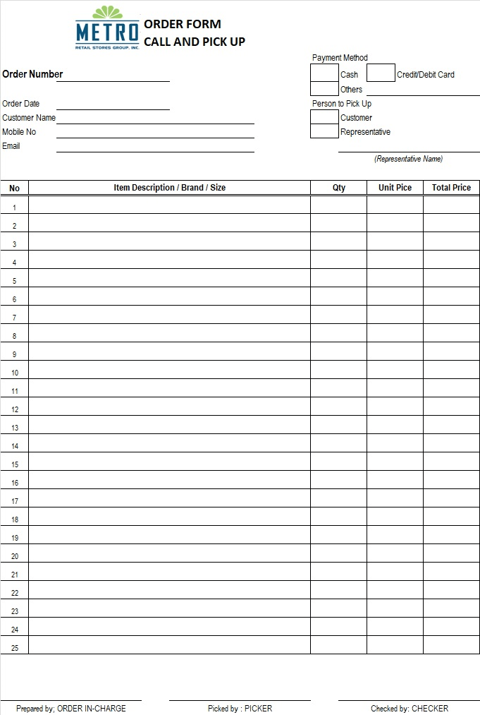 ShopMetro Order Form