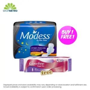 Buy 1 Modess Cotton soft Ultra Thin Wing 10's Free Carefree Flats Superdry 15's