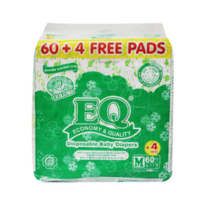 EQ Colors Powder Scented Core Disposable Baby Diapers Medium 60's + 4 pads