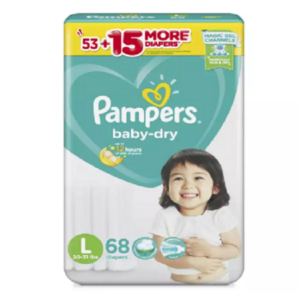 Pampers Baby-Dry Super Jumbo Pack Large 61 + 7pcs