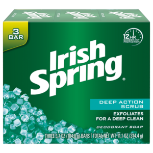 Irish Spring Deodorant Bar Soap Deep Action Scrub 3 Bar 3.7oz
