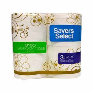 Savers Select Bathroom Tissue 3 Ply 1000 Sheets Jumbo 4pcs