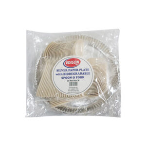 Edison Silver Paper Plate with Biodegradable Spoon & Fork 25pcs Each