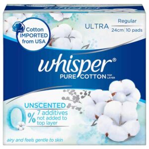Whisper Pure Cotton Unscented Regular 10S